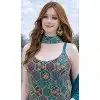 Shop Teal Blue Chinon Silk Palazzo Suit in Plus Size - 216756