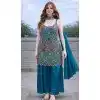 Shop Teal Blue Chinon Silk Palazzo Suit in Plus Size - 216756