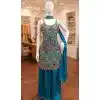 Shop Teal Blue Chinon Silk Palazzo Suit in Plus Size - 216756