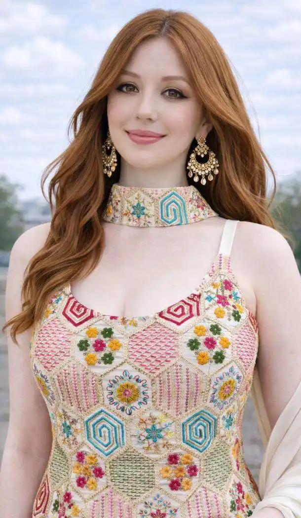 White Chinon Silk Palazzo Suit with Embroidery – 216758