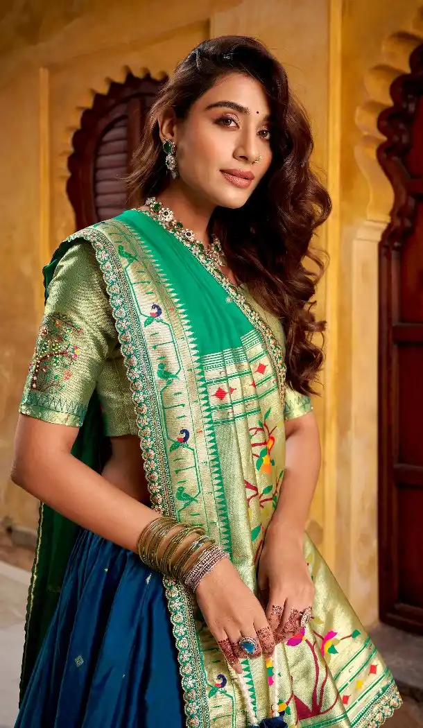 Navy Blue Paithani Silk Lehenga with Zari – 216800