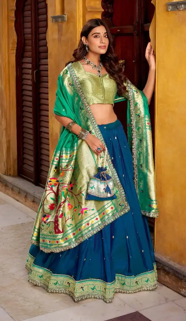 Navy Blue Paithani Silk Lehenga with Zari – 216800