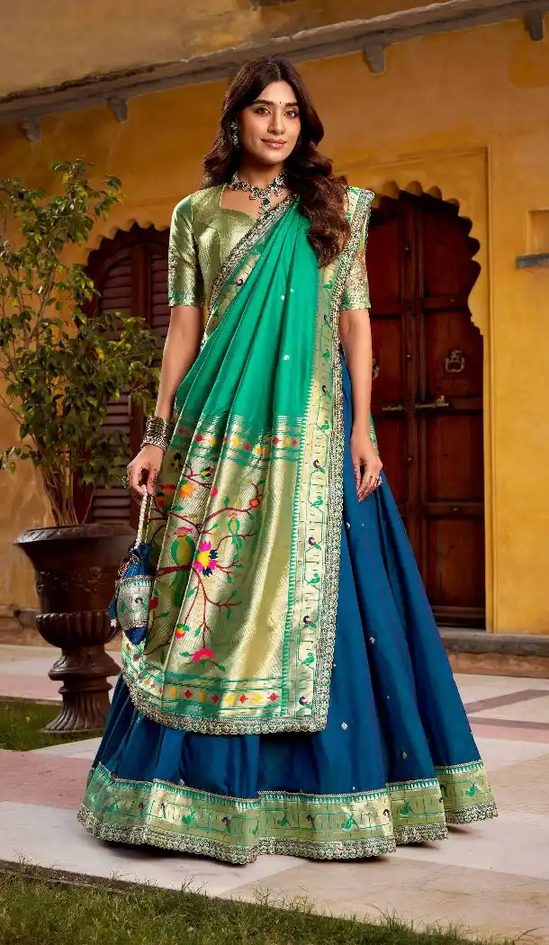 Navy Blue Paithani Silk Lehenga with Zari – 216800