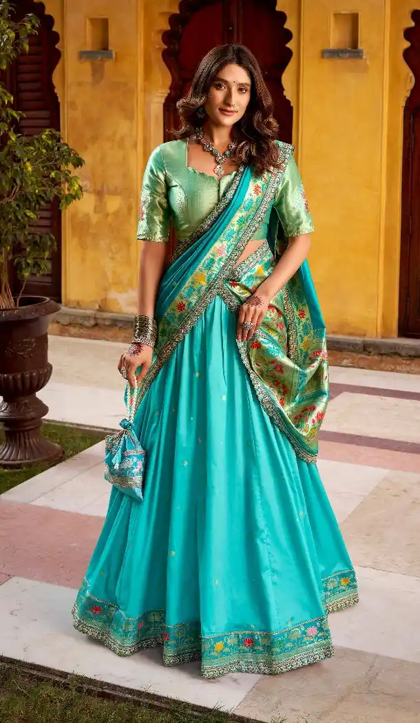 Sky Blue Paithani Silk Lehenga Zari Work – 216802