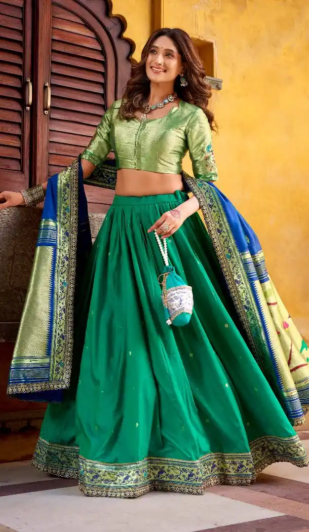 Rama Green Paithani Lehenga Embroidered – 216803