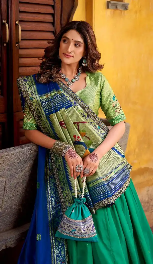 Rama Green Paithani Lehenga Embroidered – 216803