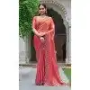Buy Coral Pink Fendy Silk Saree with Diamond Work in Plus Size - 216896
