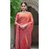 Buy Coral Pink Fendy Silk Saree with Diamond Work in Plus Size - 216896