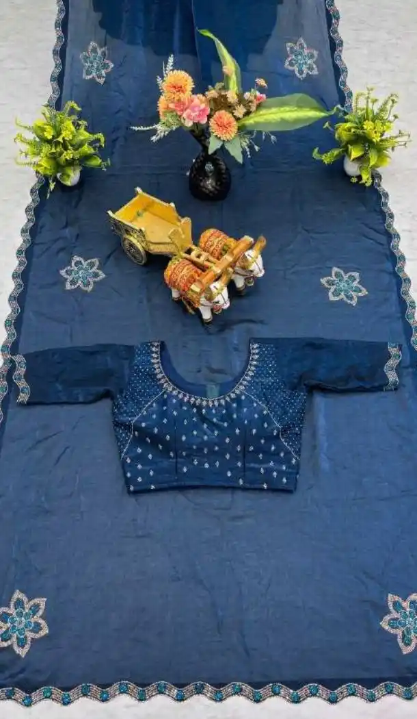 Fendy Silk Saree Teal Blue with Diamond Work – 216898