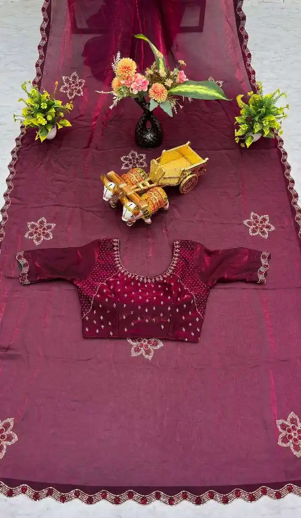 Wine Diamond Work Saree in Fendy Silk – 216899