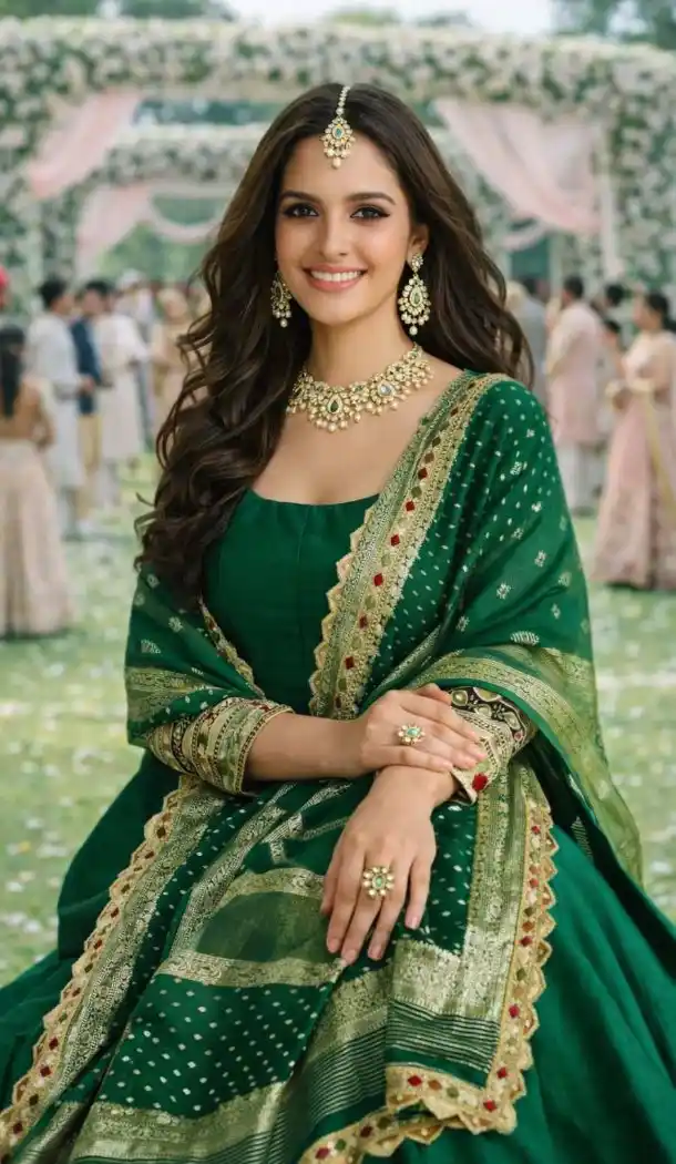 Real Silk Green Anarkali Suit with Embroidery – 216995