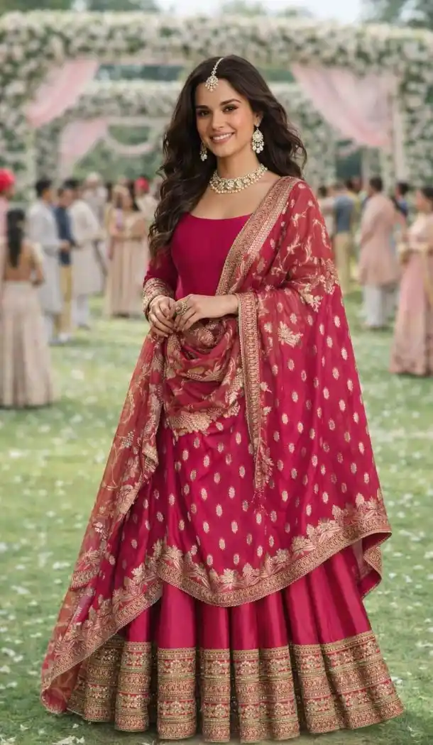 Pink Anarkali Suit in Real Silk with Embroidery – 216997