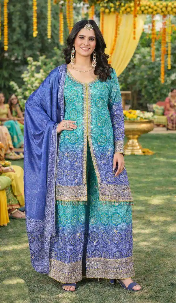 Multi Chinon Silk Salwar Suit with Embroidery Work – 217061