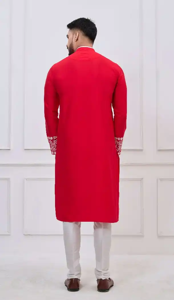Red Viscose Kurta Pajama with Embroidery – 216953