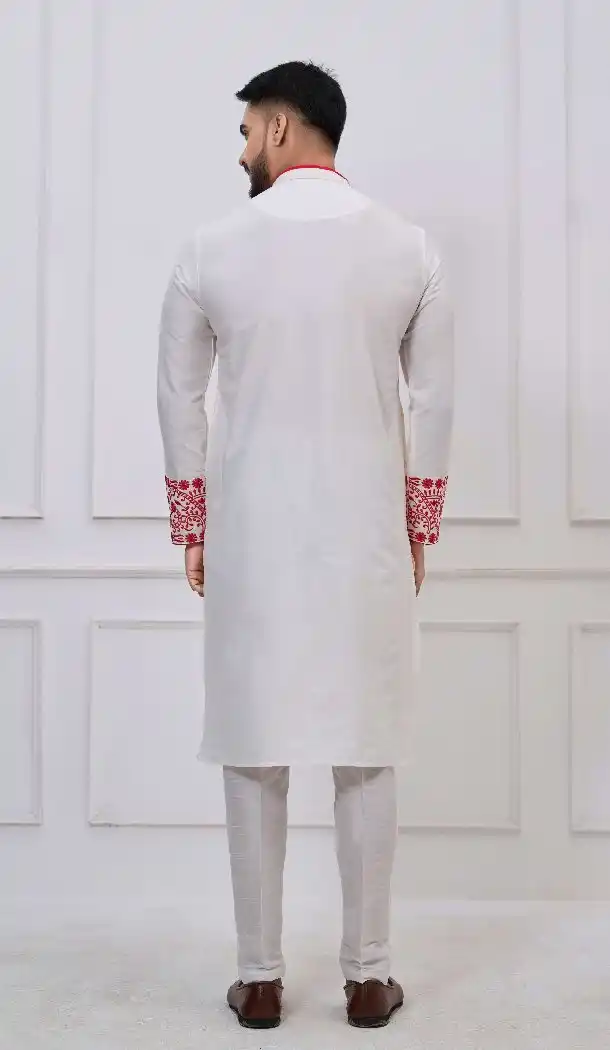 White Kurta Pajama in Viscose with Embroidery – 216955
