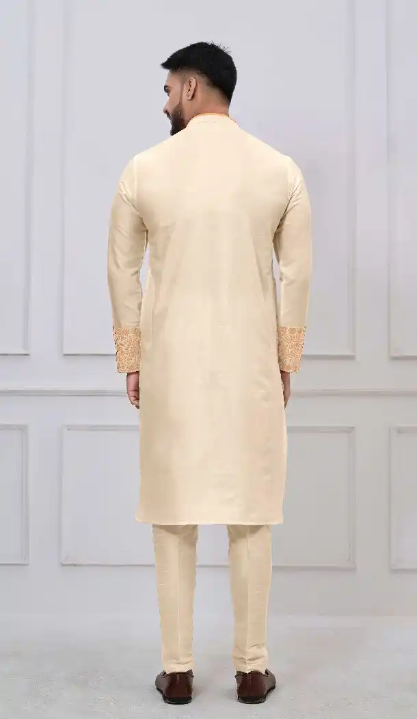 Gold Viscose Embroidered Kurta Pajama – 216956