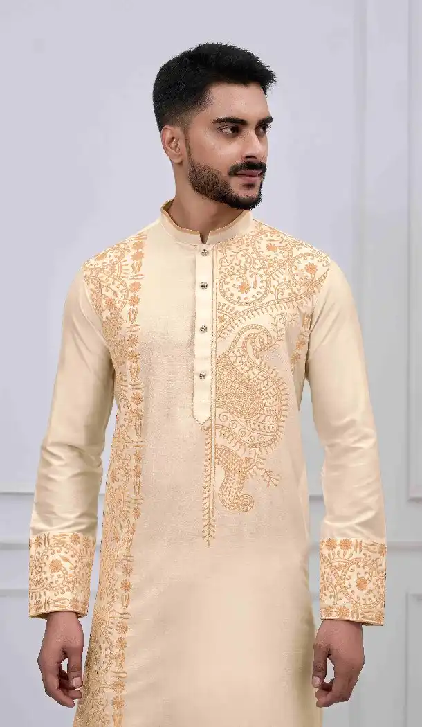 Gold Viscose Embroidered Kurta Pajama – 216956
