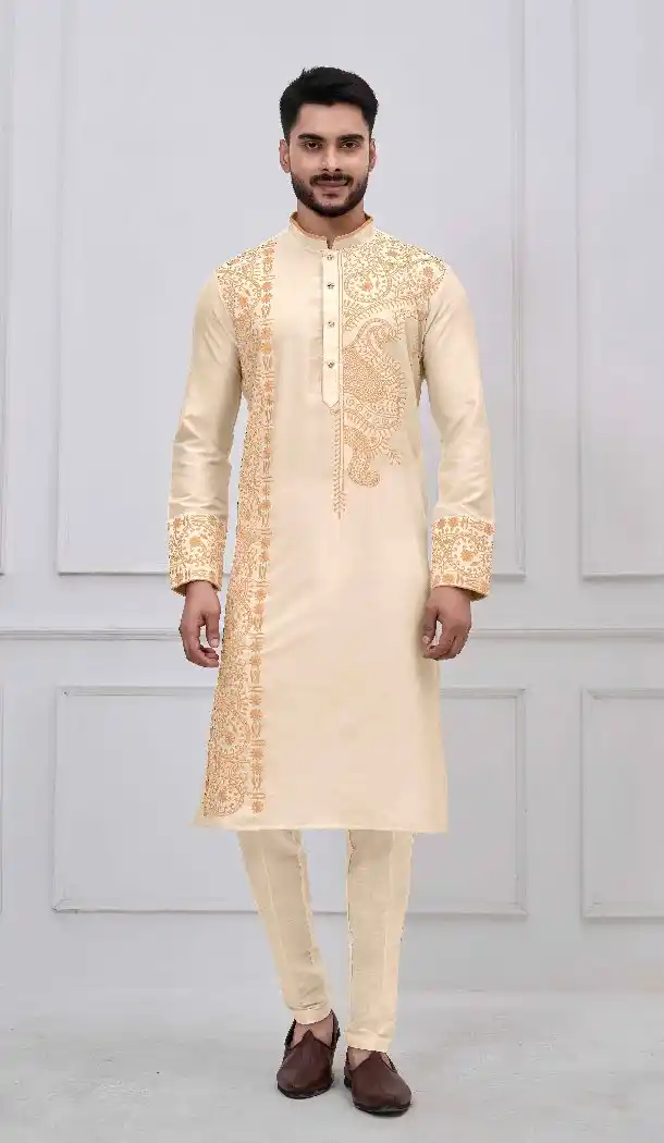 Gold Viscose Embroidered Kurta Pajama – 216956