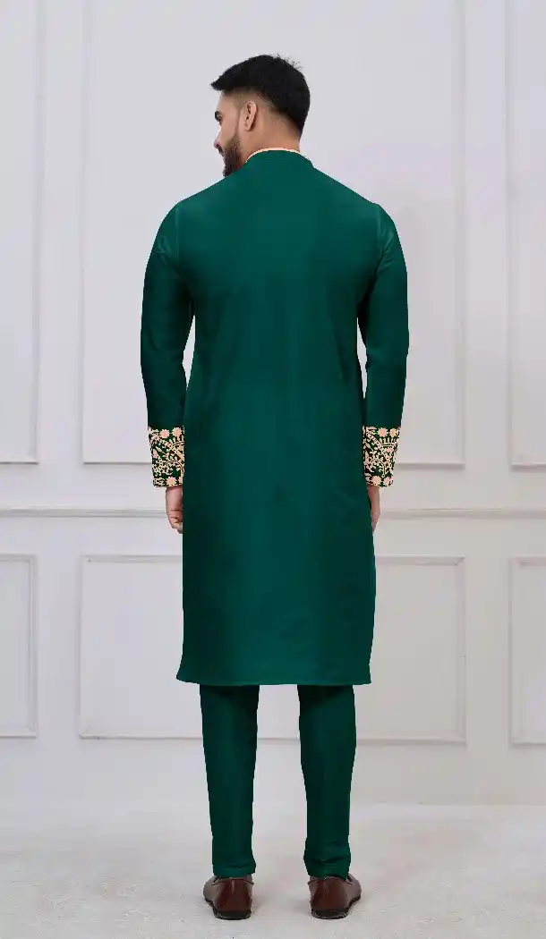 Green Kurta Pajama with Viscose Embroidery – 216957
