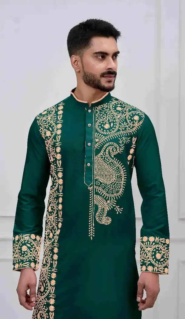 Green Kurta Pajama with Viscose Embroidery – 216957
