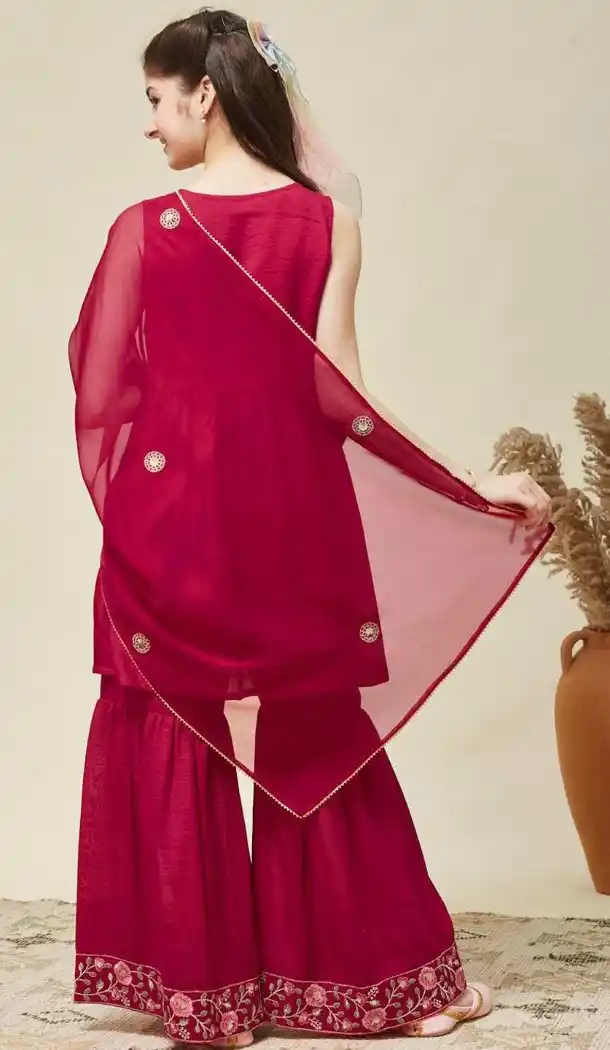 Girls Pink Silk Blend Party Wear Salwar Suit - 216999