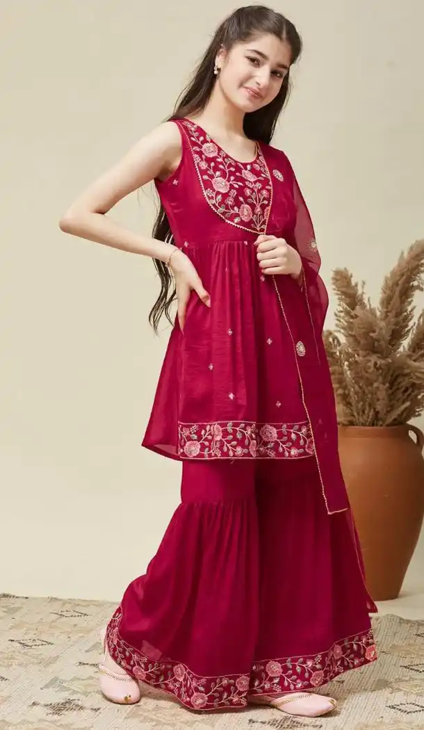 Girls Pink Silk Blend Party Wear Salwar Suit - 216999