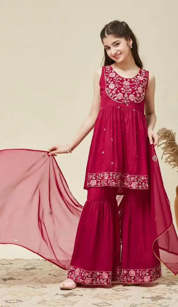 Girls Pink Silk Blend Party Wear Salwar Suit - 216999