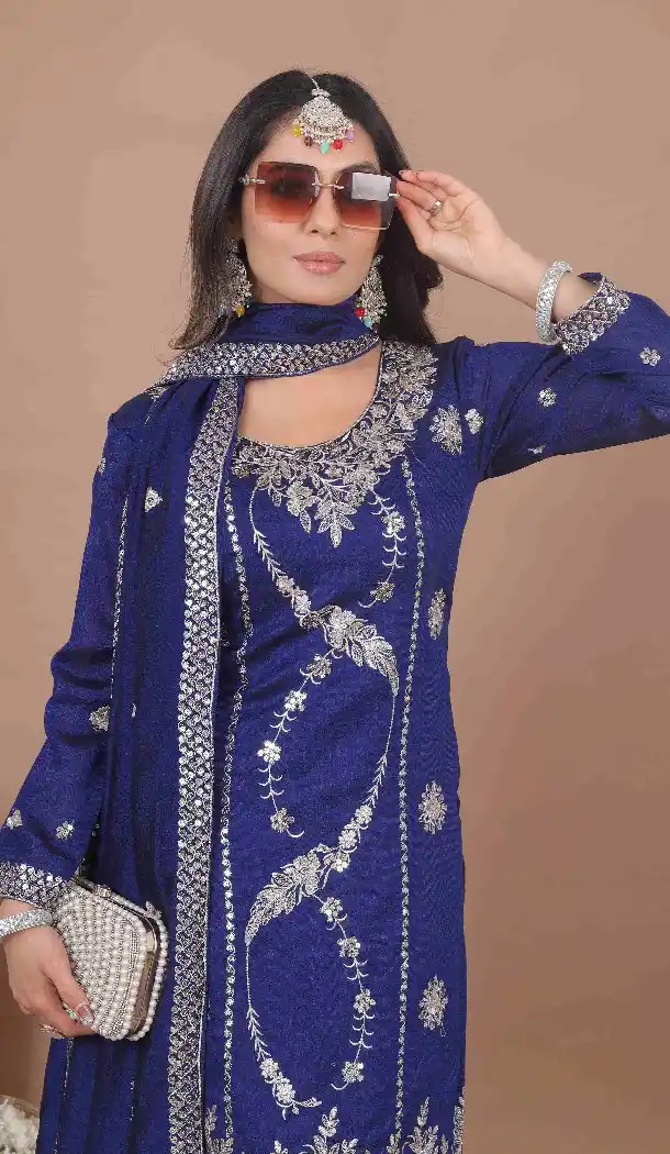 Blue Palazzo Suit with Sequence Work for Women - 217148