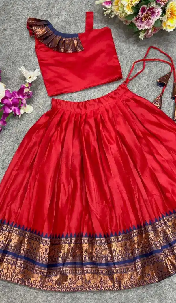 Girls Maroon Lichi Silk Lehenga Choli with Designer Work - 217282