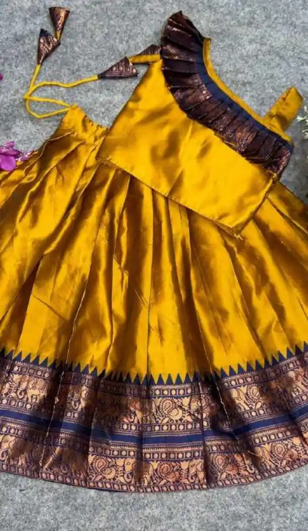 Yellow Lichi Silk Lehenga Choli for Girls with Jacquard Work - 217283