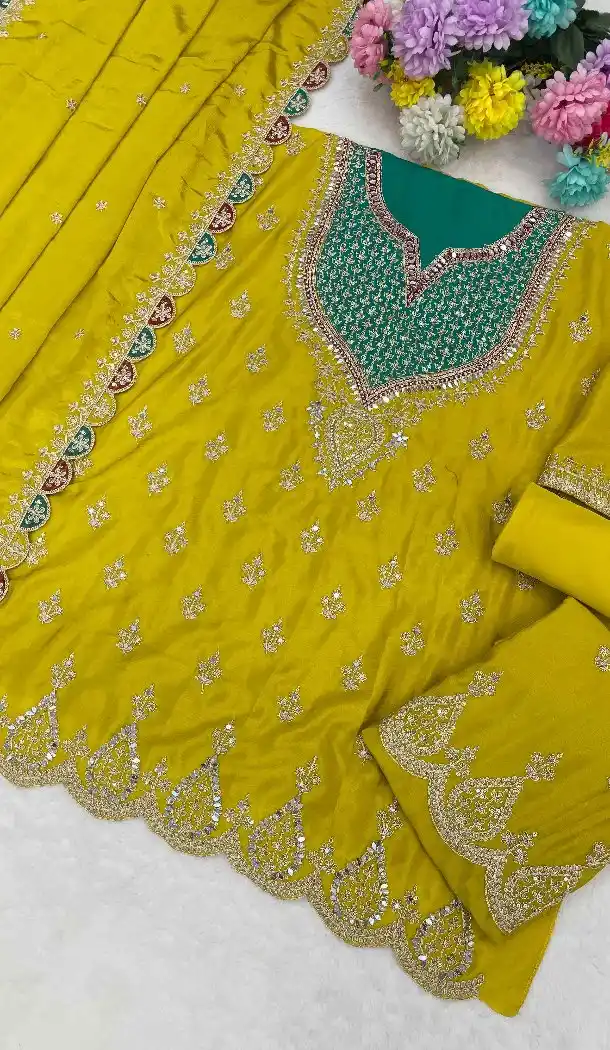 Women Yellow Party Wear Chinon Salwar Suit - 217226