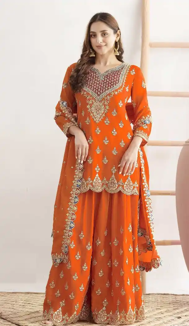 Orange Chinon Party Wear Salwar Suit for Women - 217227