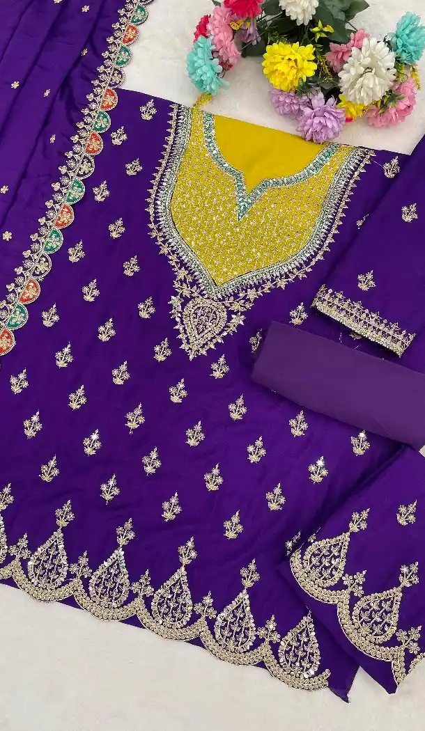 Women Purple Chinon Party Wear Salwar Suit - 217228