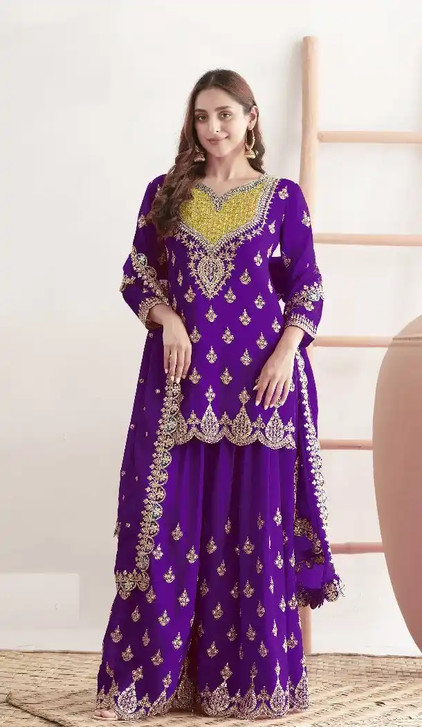 Women Purple Chinon Party Wear Salwar Suit - 217228