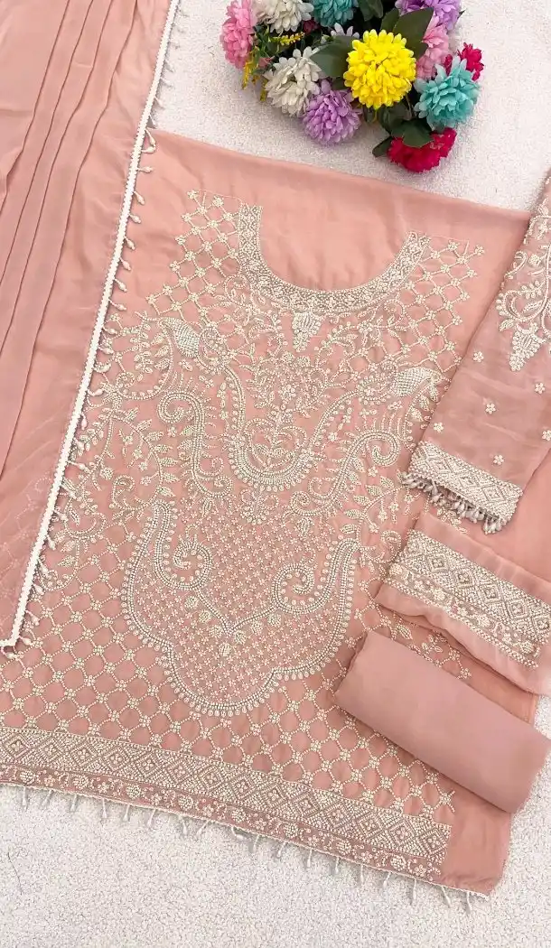 Pink Georgette Pakistani Suit with Embroidery Work - 217242