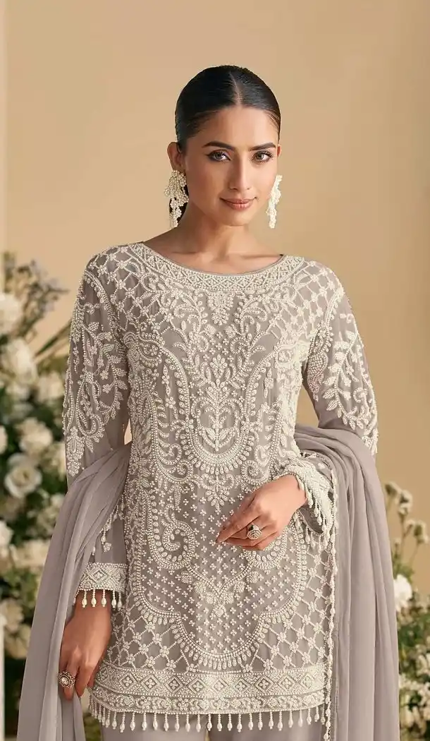 Grey Georgette Pakistani Suit with Sequence Work - 217244
