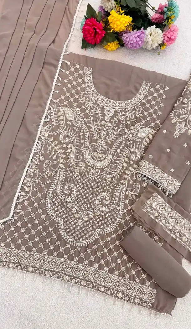 Grey Georgette Pakistani Suit with Sequence Work - 217244
