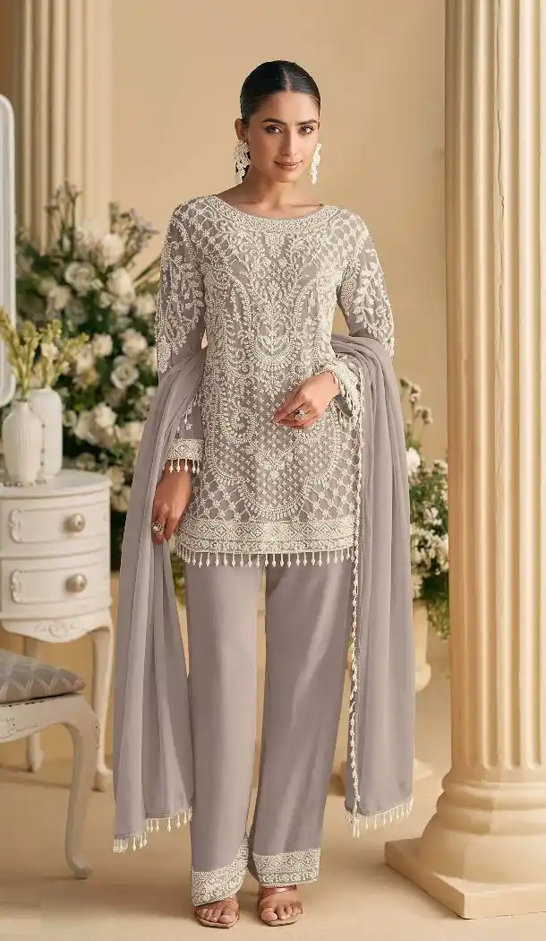Grey Georgette Pakistani Suit with Sequence Work - 217244