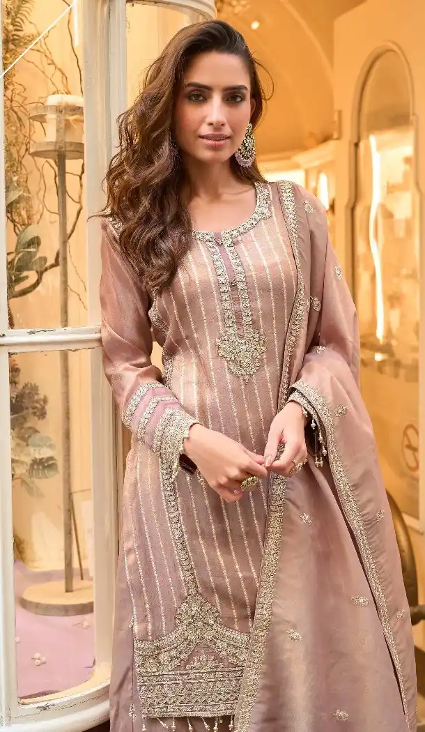 Mauve Viscose Sharara Suit with Designer Work - 217327
