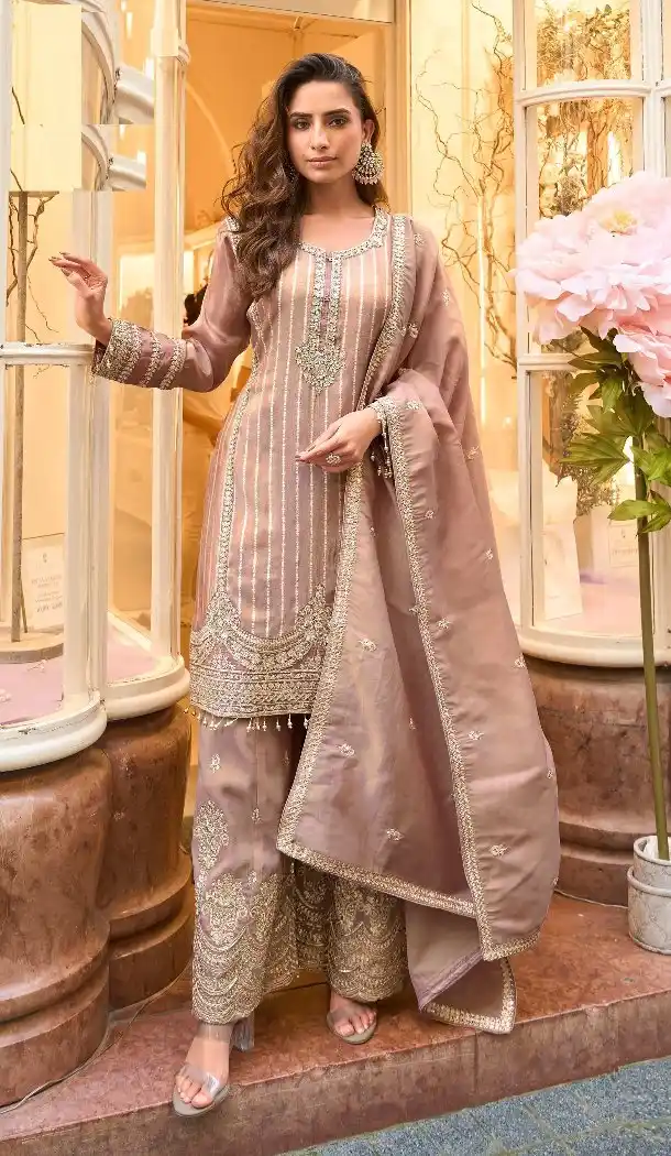 Mauve Viscose Sharara Suit with Designer Work - 217327