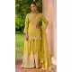 Yellow Real Chinon Sharara Suit with Embroidery Work - 217340