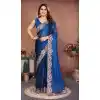 Buy Teal Blue Plus Size Saree with Designer Border - 217488