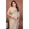 Shop Cream Plus Size Saree with Embroidery Work - 217489