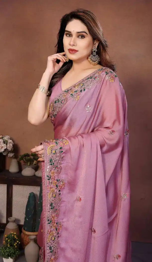 Pink Soft Silk Saree with Cutwork Border - 217490