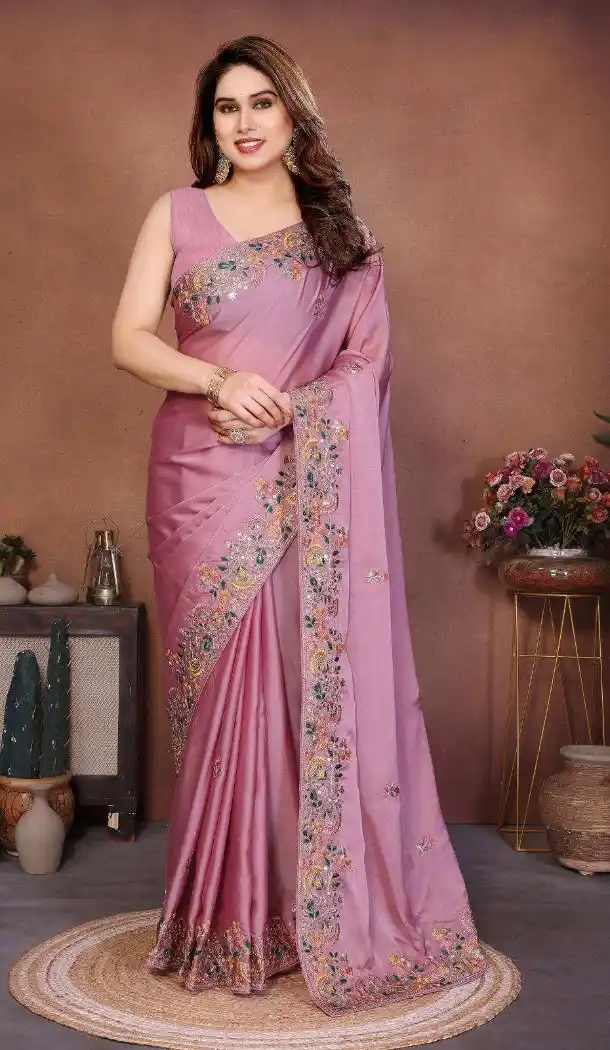 Pink Soft Silk Saree with Cutwork Border - 217490