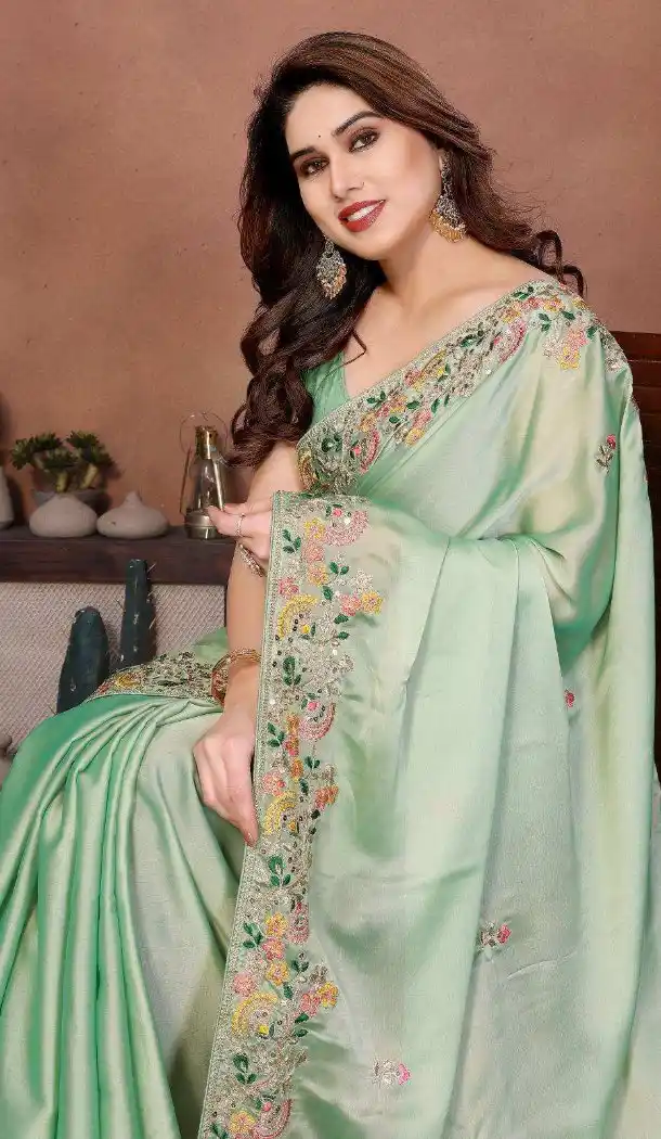 Sea Green Soft Silk Saree with Designer Work - 217491