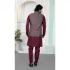 Men Maroon Art Banarasi Silk Kurta Pajama Plus Size - 217493