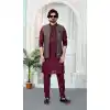 Men Maroon Art Banarasi Silk Kurta Pajama Plus Size - 217493