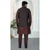 Men Brown Kurta Pajama in Art Banarasi Silk Plus Size - 217495