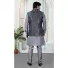 Men Grey Art Banarasi Silk Kurta Pajama Set Plus Size - 217497
